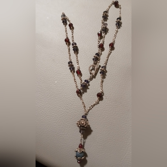 Sterling silver red crystal Bombay style necklace toggle clasp . - Picture 4 of 7